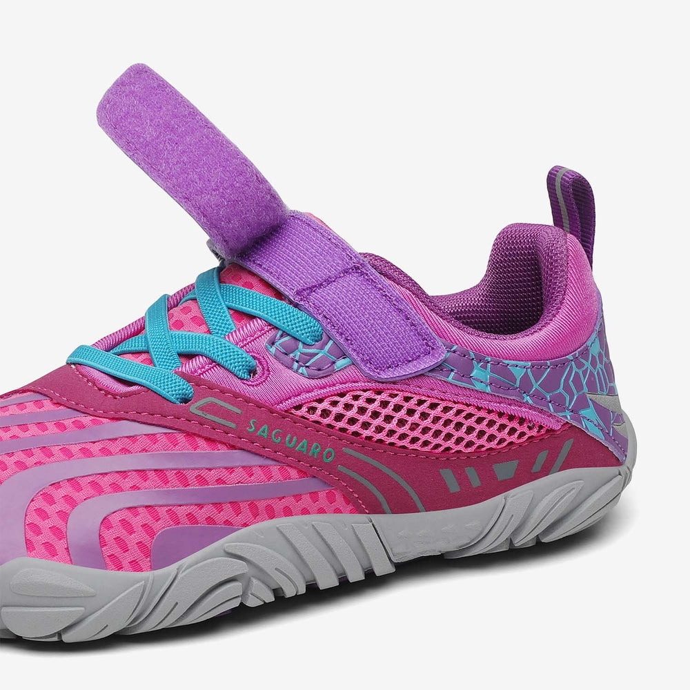 Scarpine barefoot Vitality I rosso rosa con velcro per bambina - Toe box extra largo