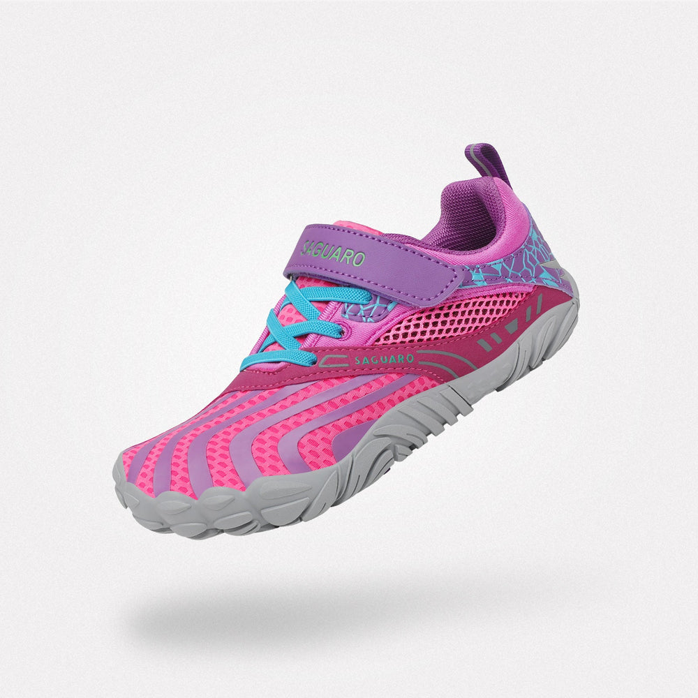 Scarpine barefoot Vitality I rosso rosa con velcro per bambina - Toe box extra largo