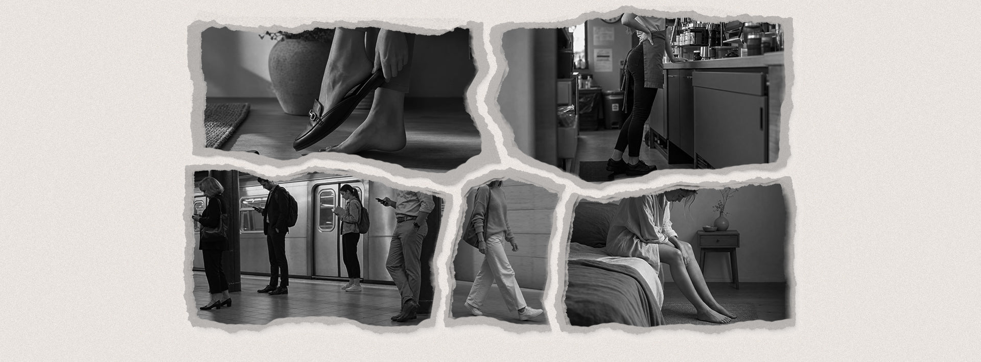 Piedi stanchi e fastidio ai piedi causati dalle calzature di tutti i giorni e dalla fatica del movimento.