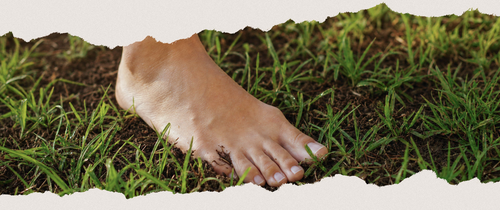 Piedi nudi sull'erba, per riconnettere il corpo al movimento naturale e alla sensazione del terreno.