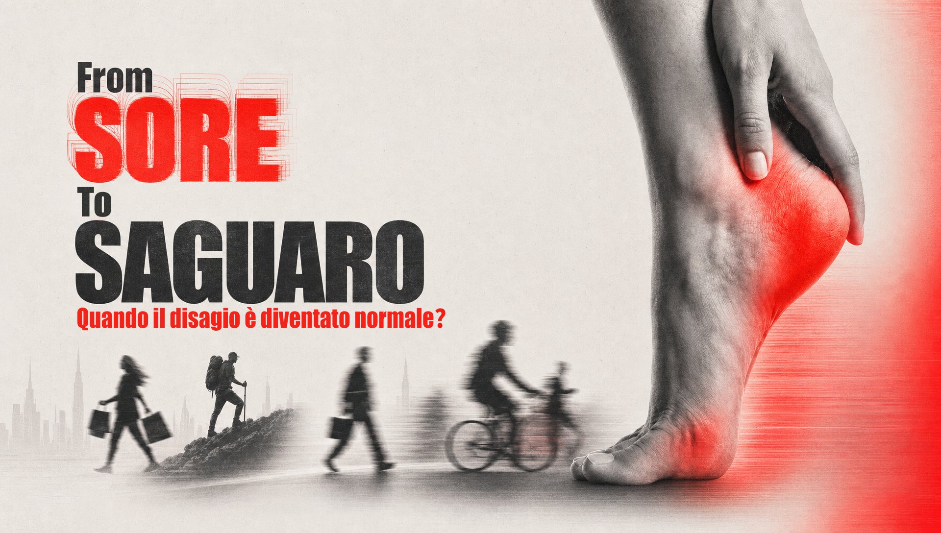Disagio ai piedi e affaticamento nel movimento causati dalle calzature moderne e da un movimento disconnesso.